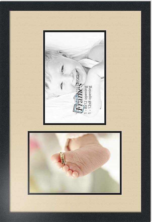 ArtToFrames Collage Photo Frame Double Mat with 2 - 8x12 Openings and Satin Black Frame