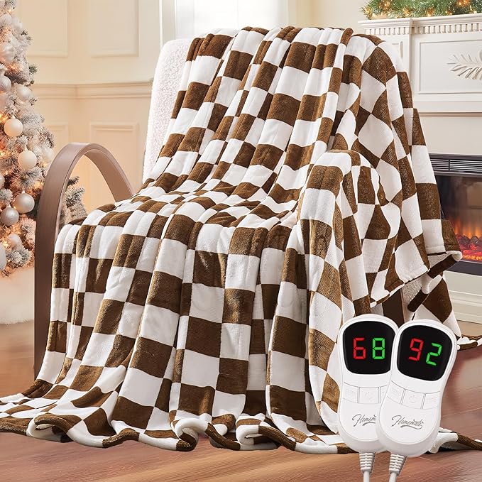Homemate Electric Blanket Heated Queen Size - 84“x90“ Ultra Soft Cozy Flannel Heating Blanket with 10 Fast Heat Levels 8 Hours Auto Off Over-Heated Protection ETL Certification Keep Warm in Home