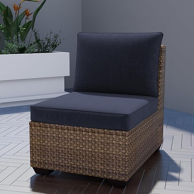 UIXE Outdoor Deep Seat Cushion Set with Slipcovers, Patio Furniture Cushions & Back Pillow, Water-Resistant Outdoor Cushion Slipcovers Backyard Sectional Sofa Cushions for Bistro Chair - Navy Blue