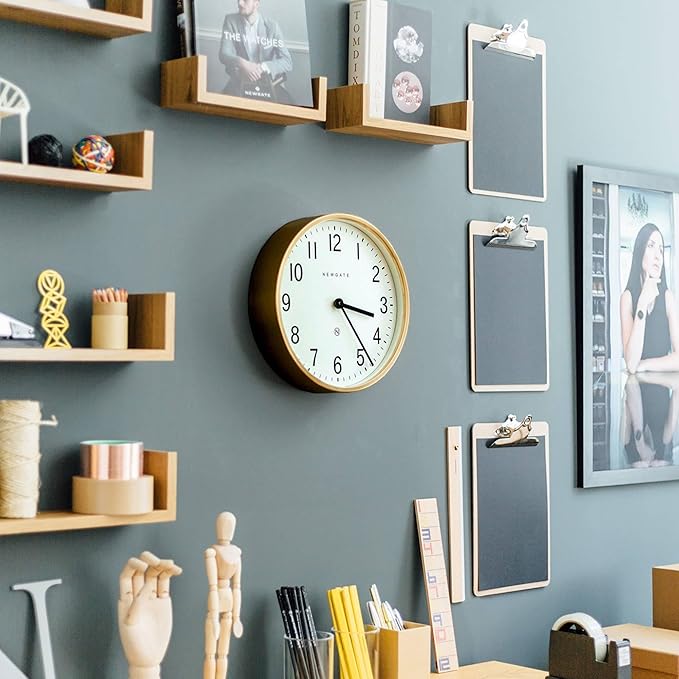 NEWGATE® Master Edwards Wall Clock | Mid Century Style Clock | 12 inch | Deep Metal case with Brass/Gold Finish | Modern Retro Design for Kitchen, Living Room or Office