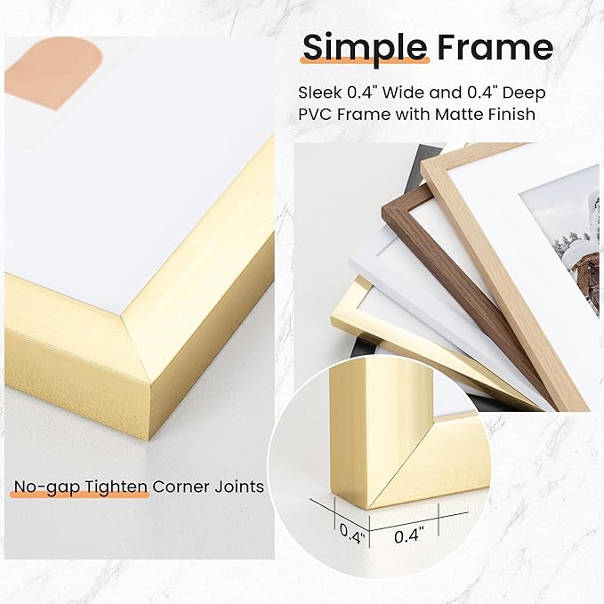 8x10 inch Picture Frame, 8x10 Photo Frames with 5x7 Removable Mat - High Definition Plexiglass - Vertical and Horizontal Display - Wall Hanging Frame - Gold, 3 Pack
