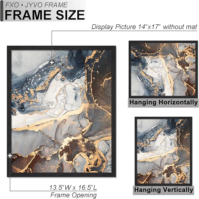 Engineered Wood 14x17 Picture Frame Set of 3, Black Frame for 14 x 17 Inch Picture Poster Photo, Light Weight 14 by 17 Frame with Wood-grain for Wall - 3 Pack/Black/14 x17