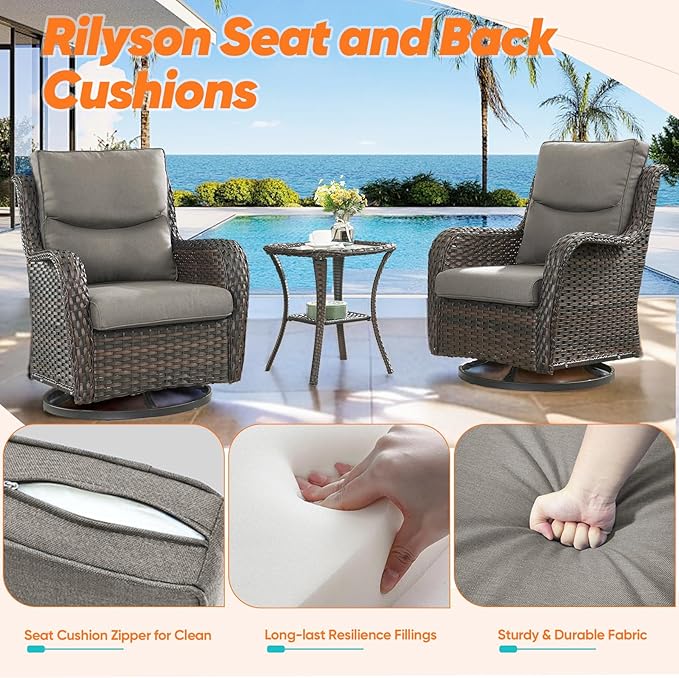 Patio Cushions for Outdoor Furniture - 22×24 Inches High Back and Deep Seating Outdoor Cushion for Patio Chairs Sofa Couch Loveseat Water Resistant(Grey/2 Set/Smile)