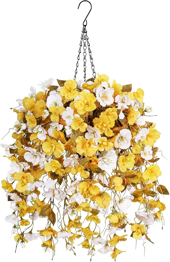 Ivydale Artificial Hanging Hibiscus Flowers with Basket for Outdoors Fall Decoration, UV Resistant Fake Hibiscus Vines Faux Plants Realistic Silk Flowers for Planters Outside Home Patio Porch Balcony