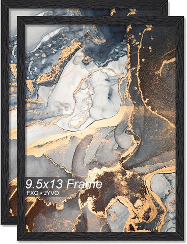 Engineered Wood 9.5x13 Picture Frame Set of 2, Black Frame for 9.5 x 13 Inch Picture Poster Photo, Light Weight 9.5 by 13 Frame with Wood-grain for Wall - 2 Pack/Black/9.5"x13"