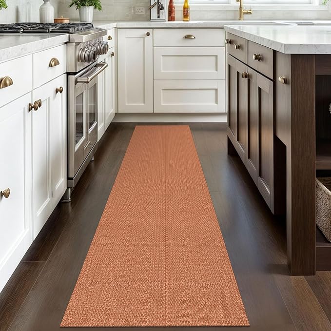 IOHOUZE Washable Runner Rug 2x8 Non Slip Rubber Backed Hallway Runner Entryway Runner Indoor, Kitchen Rugs Woven Cotton Floor Carpet for Kitchen Hall Entrance Bedroom, Rustic Orange