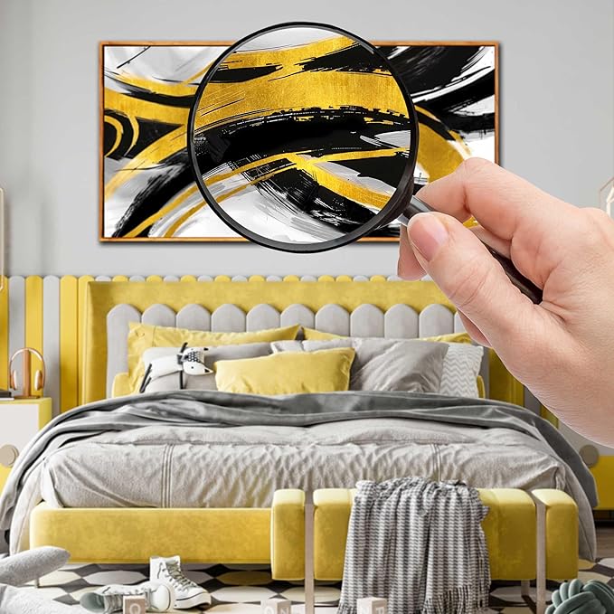 Abstract Wall Decor for Living Room - Modern Black and Gold Wall Art for Office - Large Framed Wall Art Size 29" x 59"