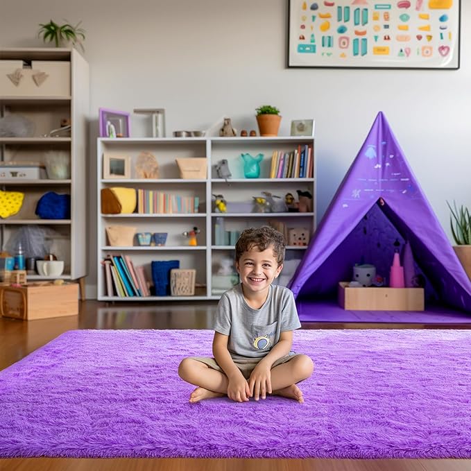 Purple Area Rugs for Bedroom Living Room, 5x7 Soft Fluffy Fuzzy Shag Plush Furry Carpet, Large Indoor Floor Mat for Kids Nursery Home Dorm Office Decor Aesthetic