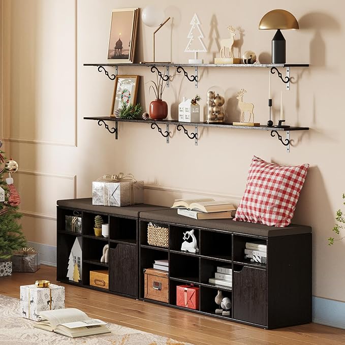 DINZI LVJ Long Wall Shelves, 31.5 Inch Large Floating Shelves Set of 2, Wide Display Shelf Wall Mounted with Brackets, Easy Hanging for Living Room, Toilet, Office, Bedroom, Espresso