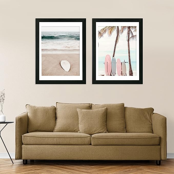 12x16 Picture Frame Set of 2, Rustic Black Wood Style - Display 12 x 16 Poster without Mat or 11x14 Picture with Mat, Wall Mounting Horizontal and Vertical
