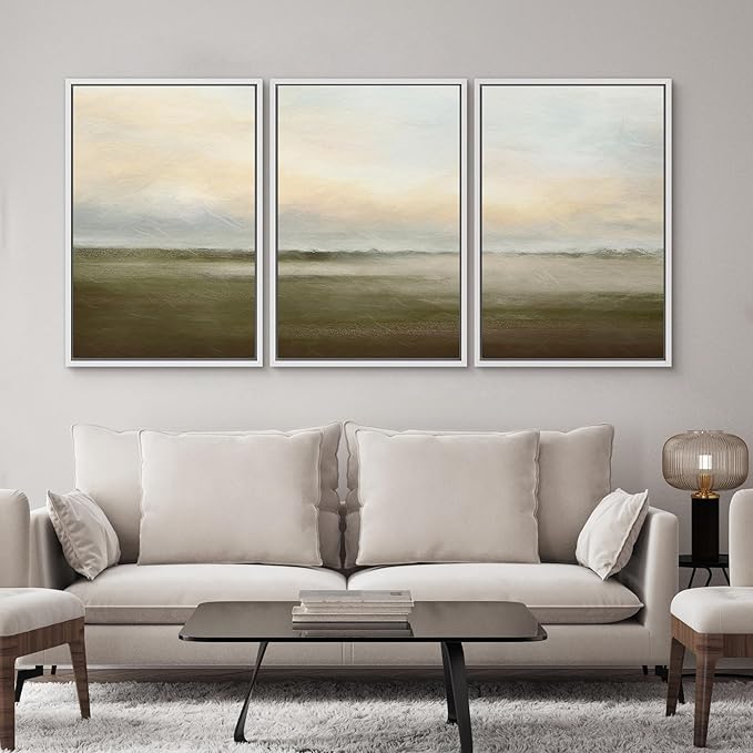 SIGNWIN Framed Canvas Print Wall Art Set Pastel Sunset Country Farmland Landscape Nature Abstract Illustrations Fine Art Decorative Nordic Rustic for Living Room, Bedroom, Office - 16"x24"x3 White