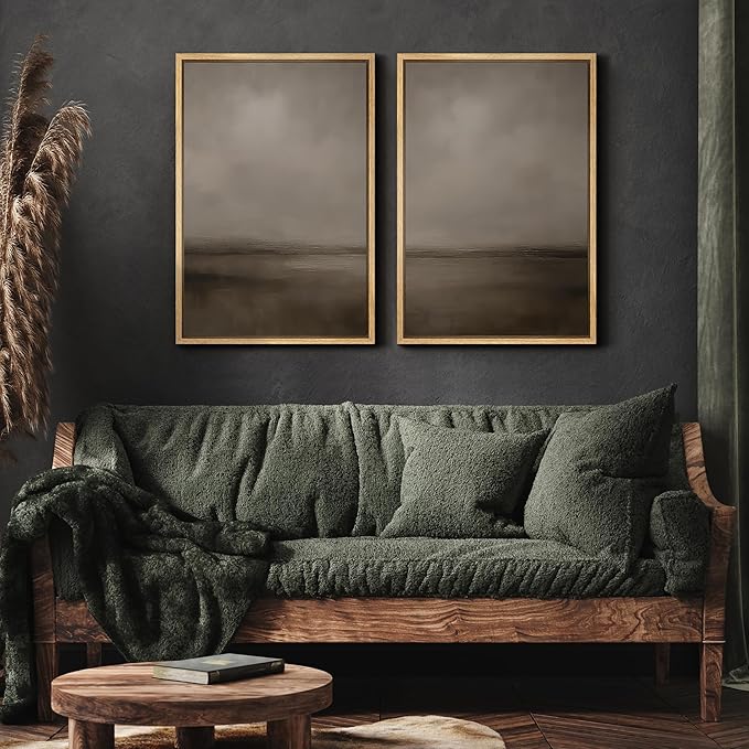 MUDECOR Framed Canvas Print Wall Art Abstract Brown and Taupe Modern Minimalist Misty Landscape Illustrations Modern Art Decorative Bohemian for Living Room, Bedroom, Office - 24"x36"x2 Natural