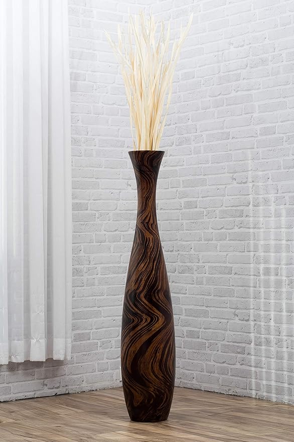 Leewadee Large Brown Light Brown Home Decor Floor Vase – Wooden 41 inches Tall Farmhouse Decor Flower Holder for Fake Plant and Pampas Grass