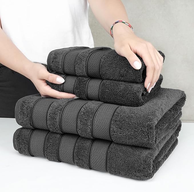 American Soft Linen Salem Turkish Bath Towel Set, 100% Cotton 600 GSM 6 Piece Towels for Bathroom, 2 Bath Towels 2 Hand Towels 2 Washcloths, Dark Gray