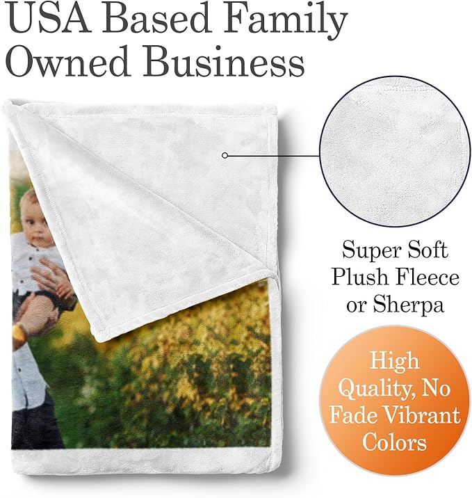 Ships Next Day, Custom Blanket with Picture and Text - Printed in USA, Personalized Photo Blanket with Text (Fleece 60x80)