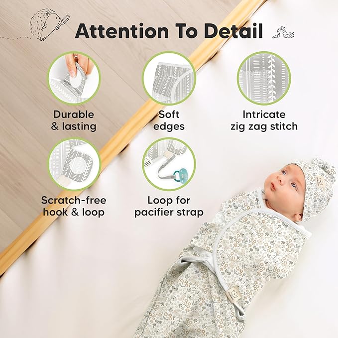 KeaBabies 3-Pack Swaddles for Newborns, Girls, Boys with Hats - Organic Soft Baby Sleep Sacks, Breathable Baby Swaddle 3-6 Months Beanies Set, Premie Infant Sleep Sack 0-3 Months (Prairie)