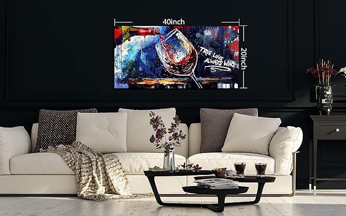JKWALL77 Graffiti Wall-Art - Red Wine Decor For Kitchen - Canvas Art Wall Decor For Living Room Ready To Hang Size 40" x 20"