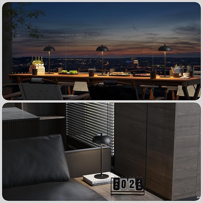 2 Pack Rechargeable Cordless Table Lamp - 5000mAh Battery Powered Lamp, 3 Color Stepless Dimming Portable LED Table Light for Restaurant, Patio, Home, Dinner.(Black)