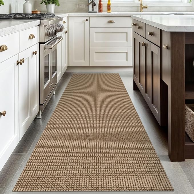 IOHOUZE Washable Runner Rug 3x8 Non Slip Rubber Backed Wide Hallway Runner Entryway Runner Indoor, Woven Kitchen Rugs Cotton Floor Carpet for Hall Entrance Bedroom, Orange/Tan/Brown