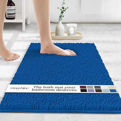 MAYSHINE Plush Shaggy Chenille Bath Mat | Extra Soft, Super Absorbent, Non-Slip Bathroom Rug | Fluffy Microfiber, Area Rug Sets for Bathroom Floor, Kitchen, Living Room | 32"x20" | Dark Blue