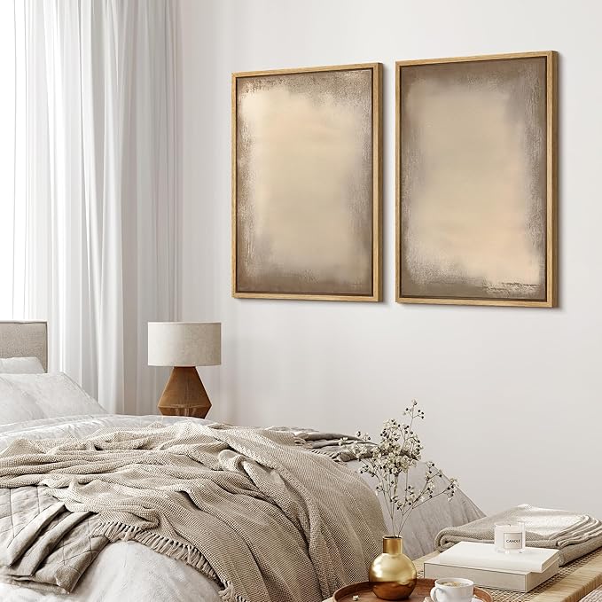 MUDECOR Framed Canvas Print Wall Art Neutral Minimalist Modern Abstract in Beige and Taupe Illustrations Modern Art Decorative Bohemian Colorful for Living Room, Bedroom, Office - 24"x36"x2 Natural
