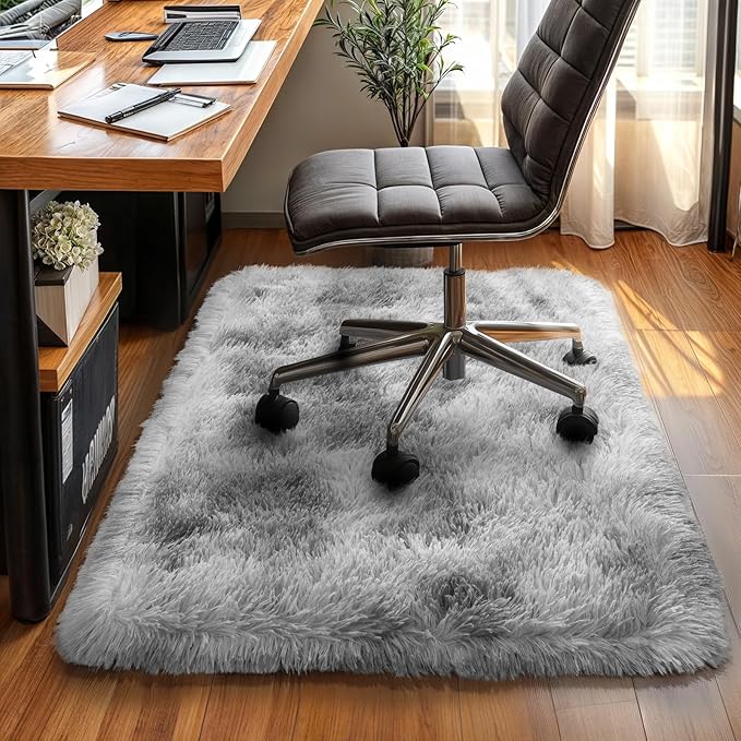 Small Bedside Rug, 2x3 Non Slip Fluffy Shaggy Entryway Throw Rugs for Bedroom Living Room, Indoor Floor Carpet for Kids Girls and Boys, Nursery Rooms Mat, Home Decor Aesthetic, Tie Dyed Grey