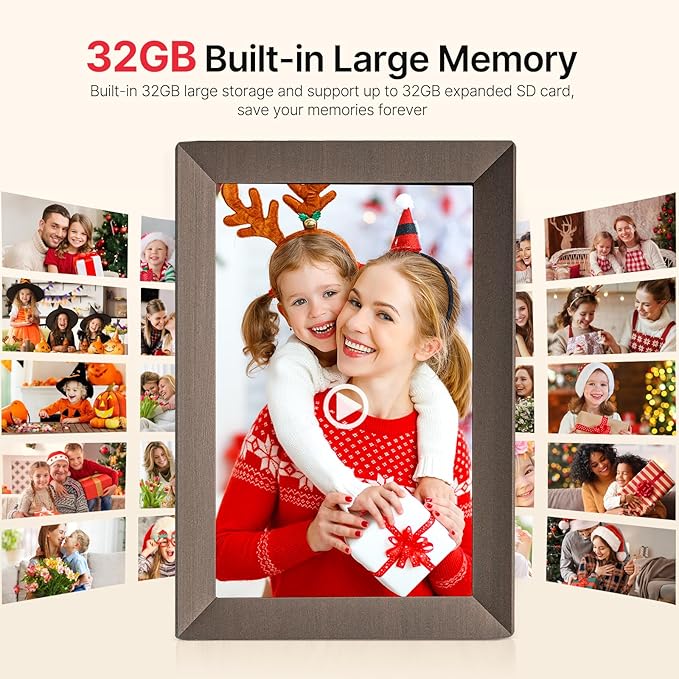 Frameo 10.1" Digital Picture Frame, Smart WiFi Digital Photo Frame with 1280x800 HD IPS Touch Screen 32GB Memory Auto-Rotate Wall Mounted, Share Photos/Videos from Phone Anywhere(Gray Wood)