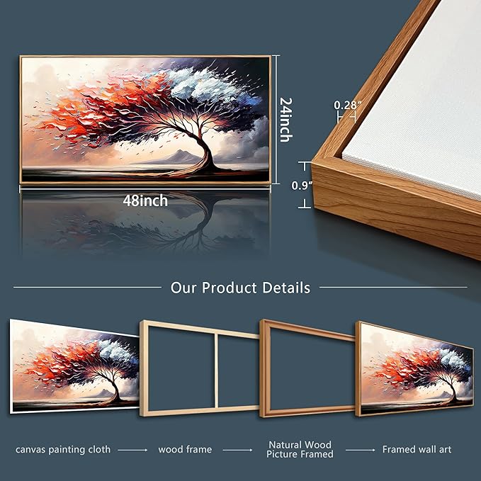 MHARTK66 Large Wood Framed Wall Art For Living Room Canvas Wall Decor For Bedroom Abstract Tree Landscape Wall Paintings Office Decorations Prints Pictures Artwork Ready To Hang Hotel Room Mural