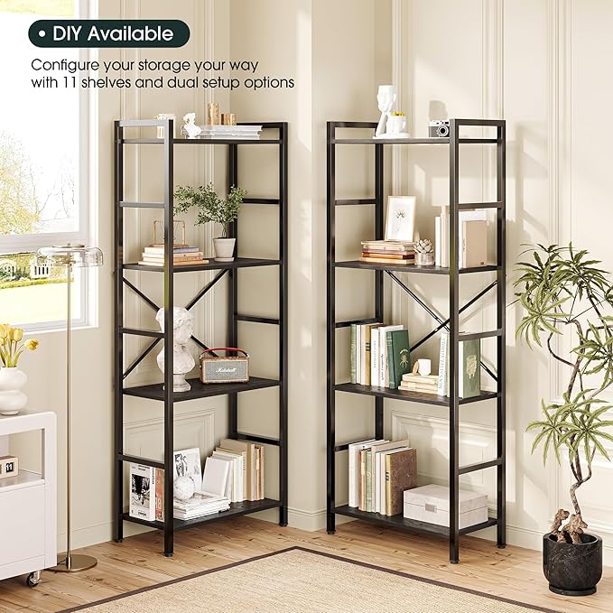 Triple 4 Tier Book Shelf, Modern Bookcase Shelf, Freestanding Large Display Shelves for Living Room/Office/Garage, Stable Large Bookshelf with Storage for Books/Lego/Plants, Black