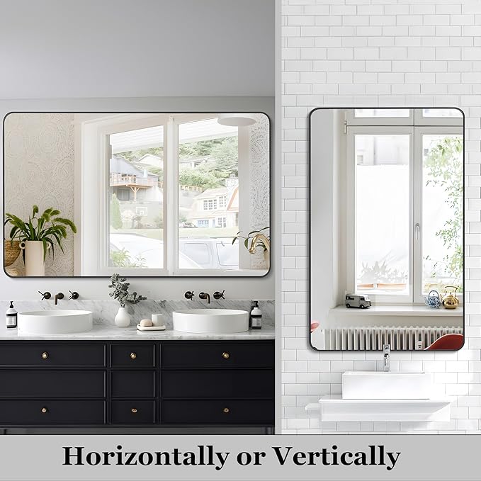 Black Bathroom Mirror, 30" x 40" Wall Mirror with Metal Frame, Decorative Rectangular Vanity Mirror for Bedroom Bathroom Living Room Entryway (Horizontal/Vertical)