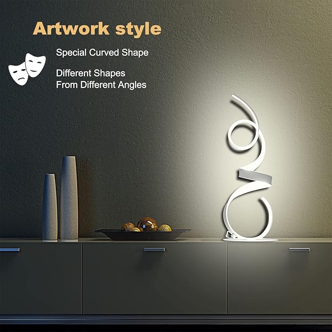 20W 2700LM 3 Colors Dimmable LED Art Table Lamp 21.4 Inch with Touch Switch for Living Room,Bedroom (White)