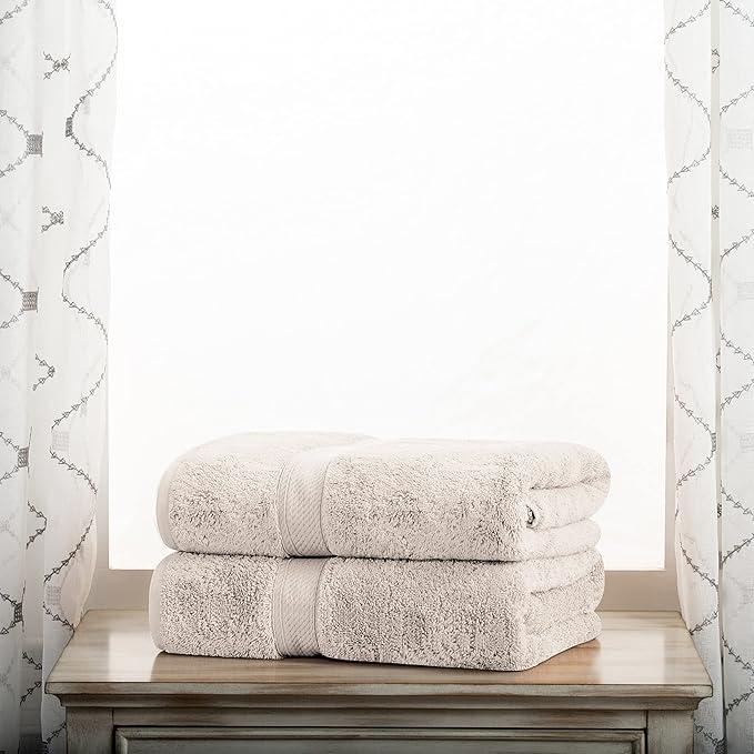 BLUENILEMILLS Solid Egyptian Cotton Bath Towel Set, 30" x 55", Stone, 2-Pieces