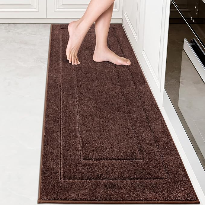 PURRUGS Machine Washable Kitchen Runner Rug 24" x 70", Non-Slip/Skid Hallway Runner Rug, Super Absorbent Soft Area Rug for Kitchen, Hallway & Laundry, Rolled Packaging, Brown
