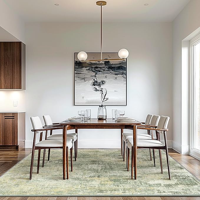 GENIMO Washable Area Rugs for Living Room Bedroom, 8x10 Modern Abstract Non Slip Rug, Low Pile Soft Contemporary Indoor Floor Carpet Cover for Dining Room Kitchen, Cyan