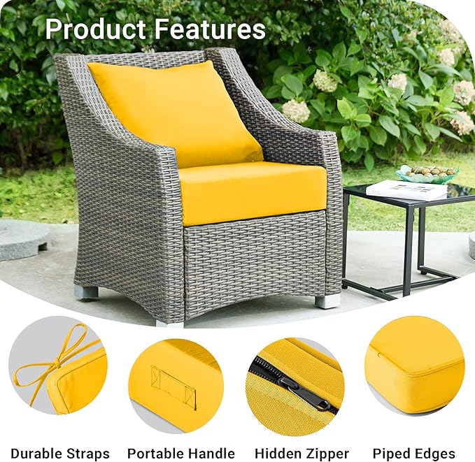 Outdoor Cushions for Patio Furniture,Outdoor Seat Cushion Set 24 x 24 x 5.75 Inch,Waterproof & Fade Resistant Outdoor Chair Cushions,Deep Patio Chair Cushion with Removable Cover,Yellow