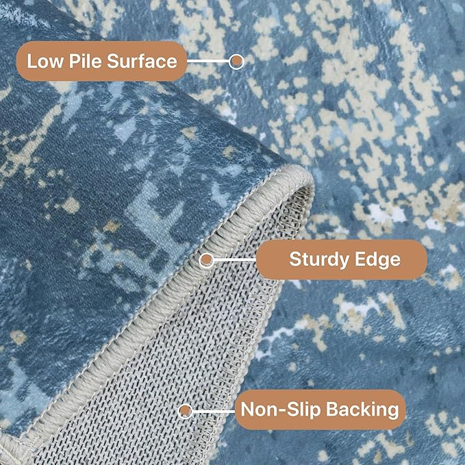 GENIMO Washable Area Rugs for Living Room Bedroom, 8x10 Modern Abstract Non Slip Rug, Low Pile Soft Contemporary Indoor Floor Carpet Cover for Dining Room Kitchen, Mist Blue