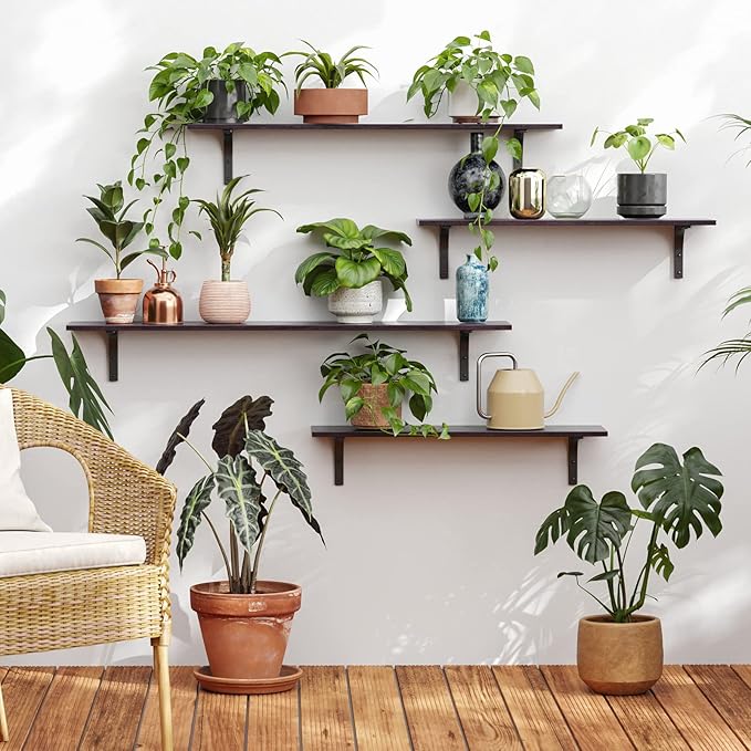 DINZI LVJ Long Wall Shelves, 55.1Inch Floating Shelves Wall Mounted, Extra Large Floating Storage Ledges with Sturdy Metal Brackets, Set of 2, for Living Room, Bathroom, Entryway, Kitchen, Espresso