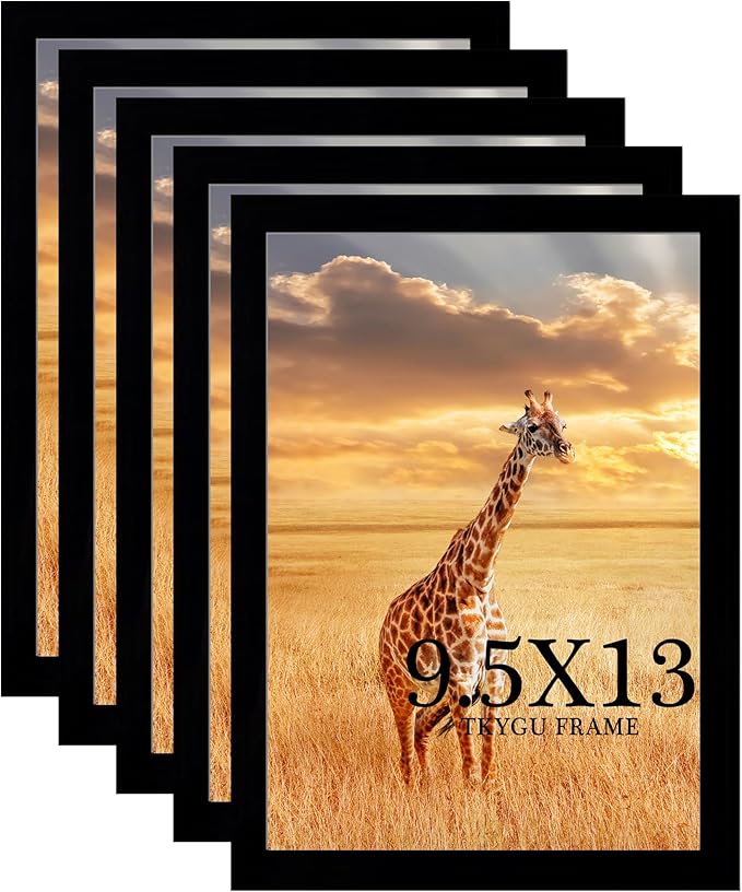 9.5 x13 Picture Frame Set of 5, Black Wooden Frame 9.5x13 Wall Gallery Poster Photo frame with Shatter Resistant Plexiglass,Horizontal and Vertical Formats for Wall Hanging best gift