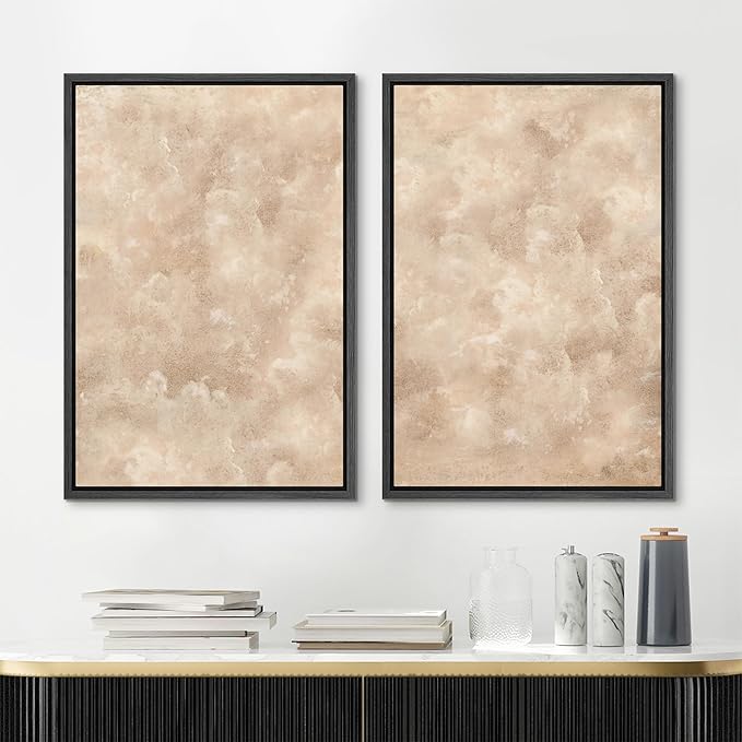MUDECOR Framed Canvas Print Wall Art Neutral Abstract Minimalist Beige and Cream Tones Illustrations Modern Art Decorative Bohemian Colorful Chic for Living Room, Bedroom, Office - 24"x36"x2 Black
