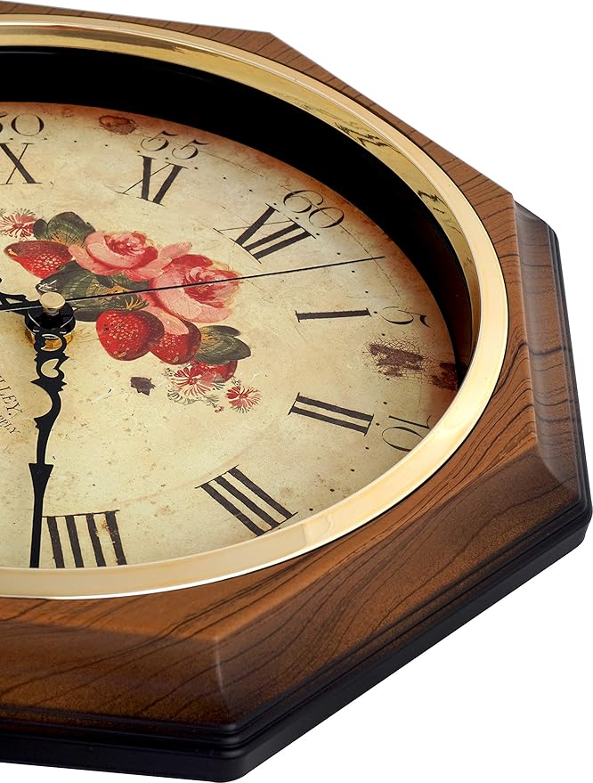 JUSTIME Traditional Schoolhouse Classic Vintage Rose Regulator Wall Clock, Chiming Wall Clocks with Pendulum & Westminster Chime Hourly, Schoolhouse Wall Decor Battery Operated (Light Wood Grain)