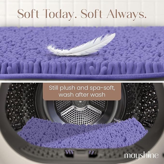 MAYSHINE Plush Shaggy Chenille Bath Mat | Extra Soft, Super Absorbent, Non-Slip Bathroom Rug | Fluffy Microfiber, Area Rug Sets for Bathroom Floor, Kitchen, Living Room | 32"x20" | Lavender