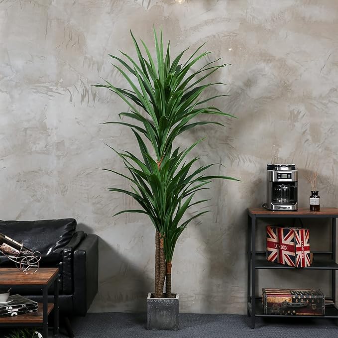 Dracaena Silk Plant Corn Stalk 6ft Tall Faux Plants Indoor Large Fake Plant Potted Yucca Tree Tropical Floor Plants Artificial Silk Palm Trees for Home Office Store Decor Housewarming Gift