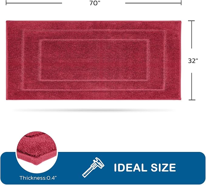 PURRUGS Machine Washable Kitchen Runner Rug 32" x 70", Non-Slip/Skid Hallway Runner Rug, Super Absorbent Soft Area Rug for Kitchen, Hallway & Laundry, Rolled Packaging, Burgundy Red