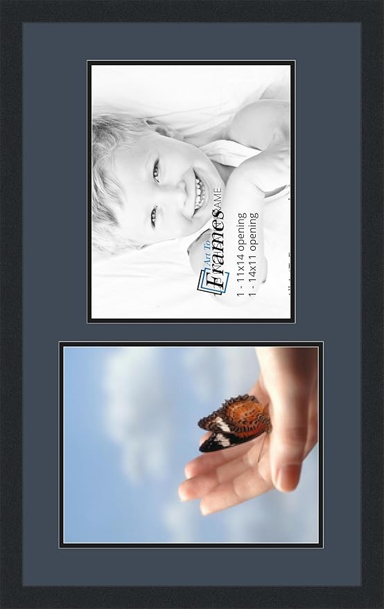 ArtToFrames Collage Photo Frame Double Mat with 2 - 11x14 Openings and Satin Black Frame