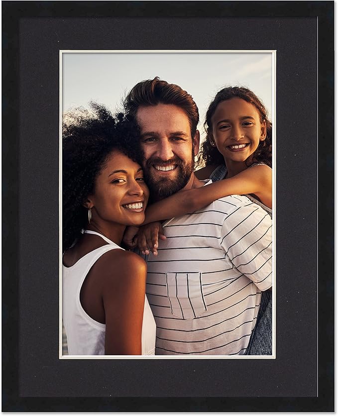 11x15 Frame with Mat - Black 13x17 Frame Wood Made to Display Print or Poster Measuring 11 x 15 Inches with Black Photo Mat