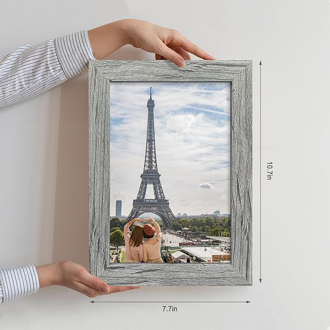 6x9 Picture Frame Set of 2, Made of Real Glass and Rustic Grey Wooden Frame - 6 by 9 Photo for Wall or Tabletop Display