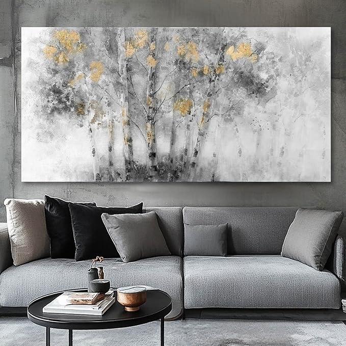 SDYA Tree Large Art Print Grey and Gold Wall Hangings Decor 24"x48" Poster for Bedroom Pictures for Kitchen Neutral Hanging Art
