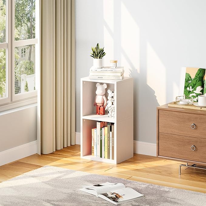 Narrow Bookshelf, 24" H Floor Standing Bookcase, Open Bookshelves Storage Organizer Display Shelves, Modern Corner Bookshelf Storage Cabinet for Living Room, White