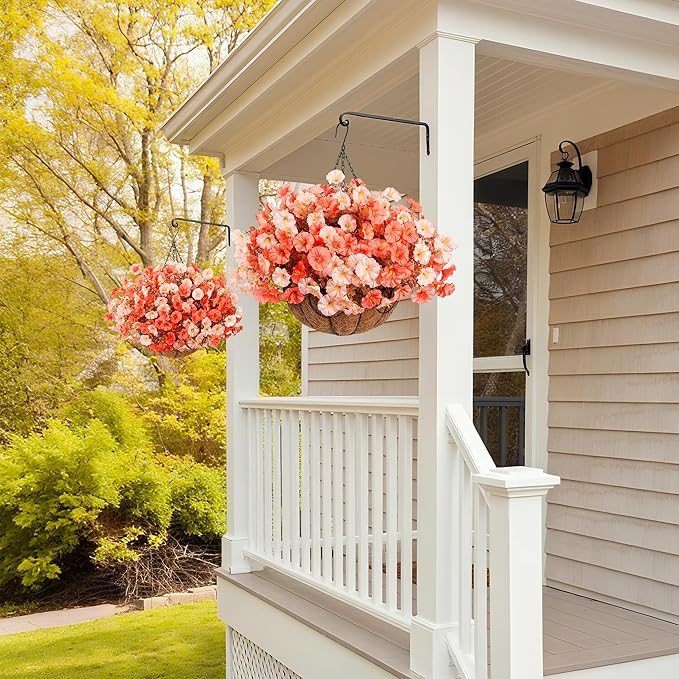 Artificial Fake Hanging Flowers with Basket for Fall Decoration, 12 Bundles Faux Silk Morning Glory Plants for Outdoor Planters, Realistic UV Resistant Artificial Flowers for Outside Porch Garden