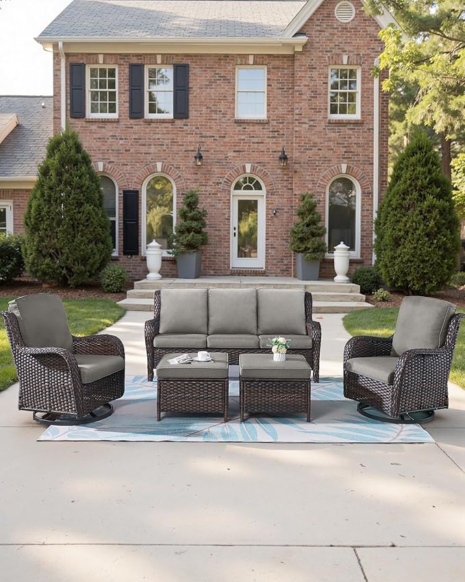 22x25/22x24 Outdoor Chair Cushions Set of 2 - High Back Deep Seat Water-Resistant Patio Wicker Chairs Cushion for Rattan Dining Rocker Glider Loveseat Couch Sectional Sofa - Grey/Classic